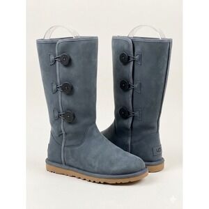 UGG Boots Womens 5 Blue Bailey Button Triplet Tall Suede